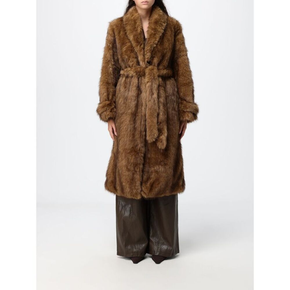 Eleh Women Faux Fur Robe Coat Eleh With Self-Tie Belt